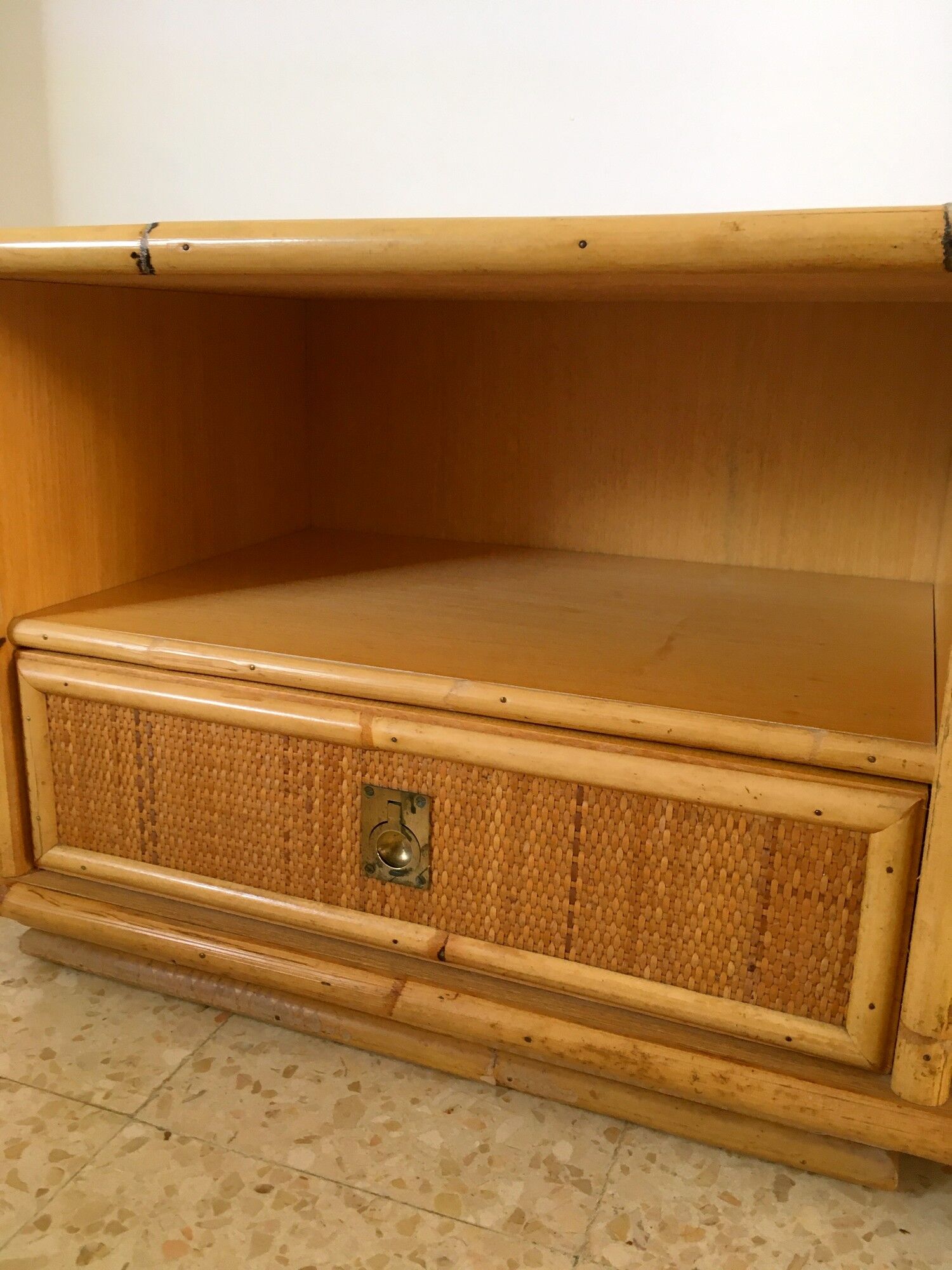 2 Vintage rattan bedside tables Dal Vera 70s Italy