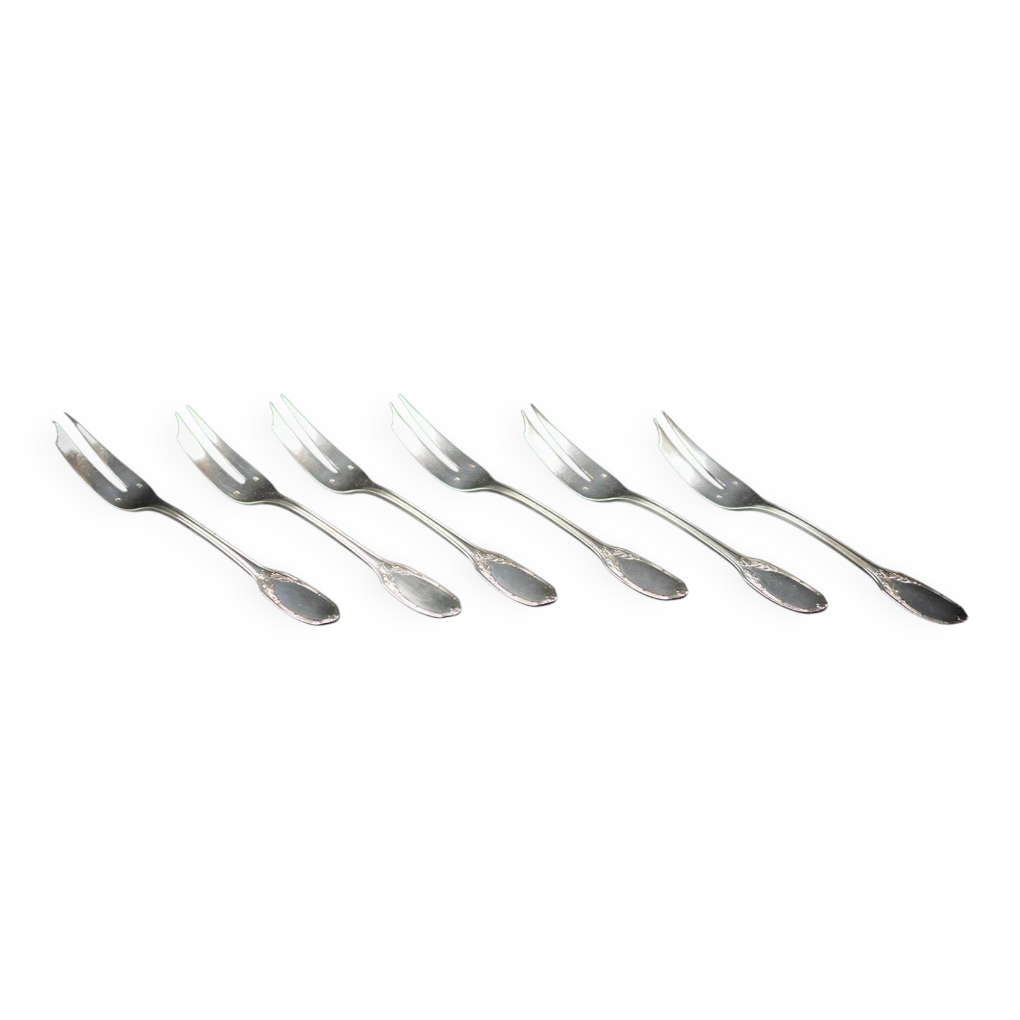 Alfenide – Christofle six silver-plated shellfish forks
