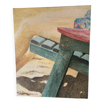 Pointillist painting evoking holidays and rest
