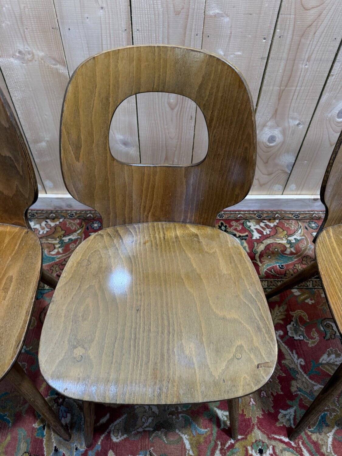 Set of 4 Baumann chairs model Eye in wood, 1950s design.