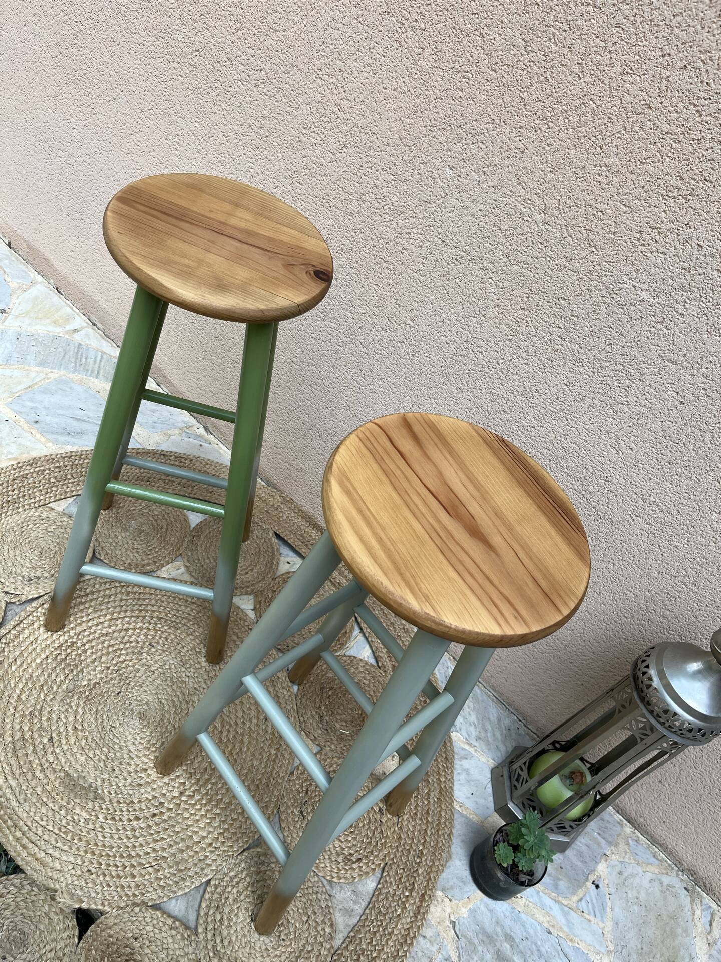 Pair of pine bistro stools