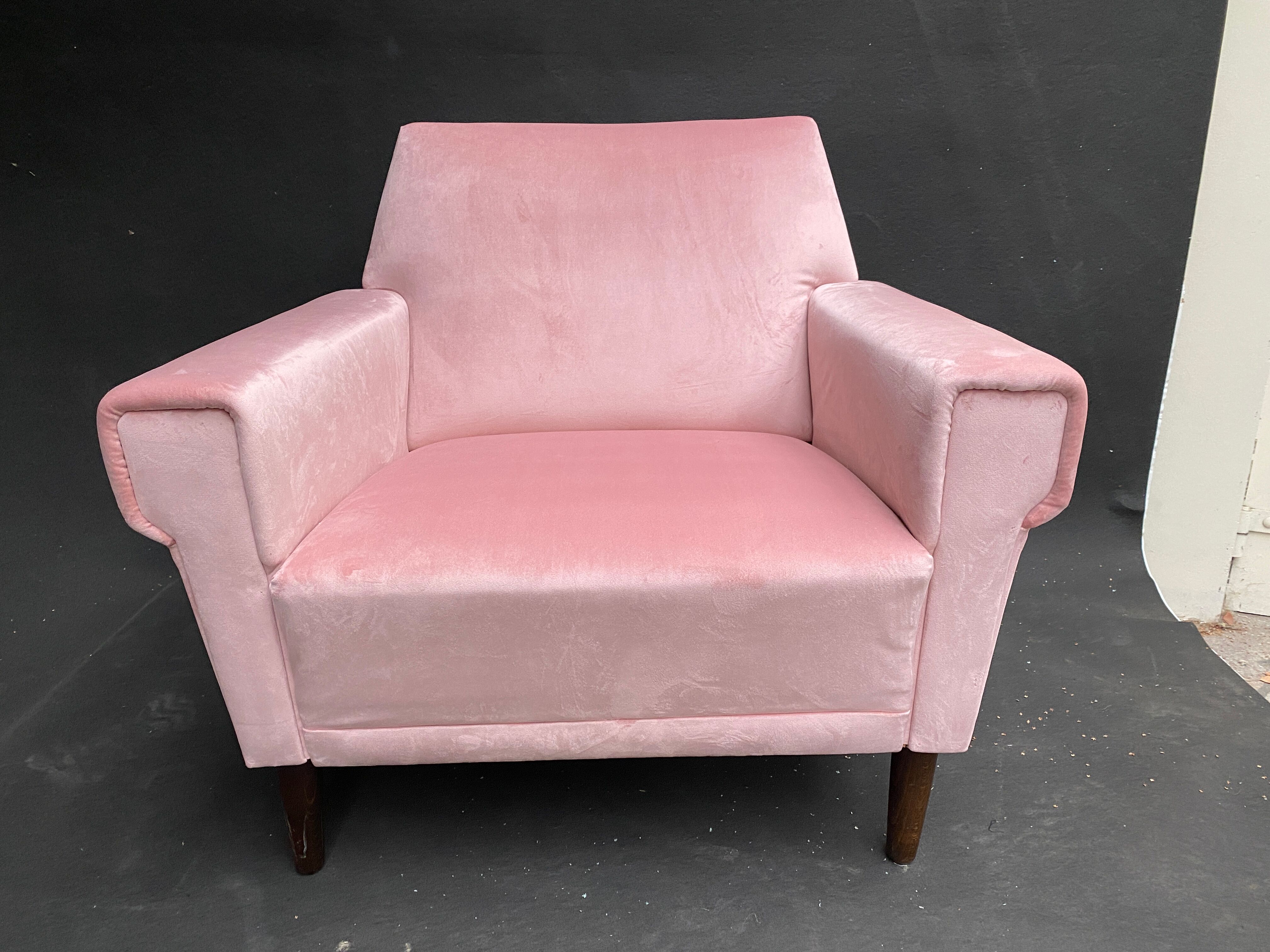 Vintage pink velvet armchair
