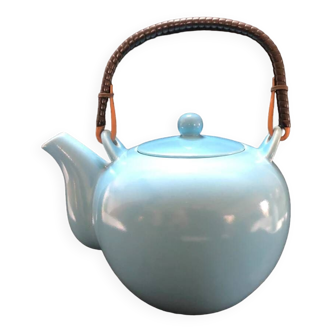 Chinese style teapot in azure blue enameled porcelain work from the 60s and 70s
