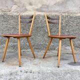 Pair of bistro and bohemian beech chairs, compass feet 1950
