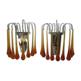 Pair of wall lamps spider drops amber Murano