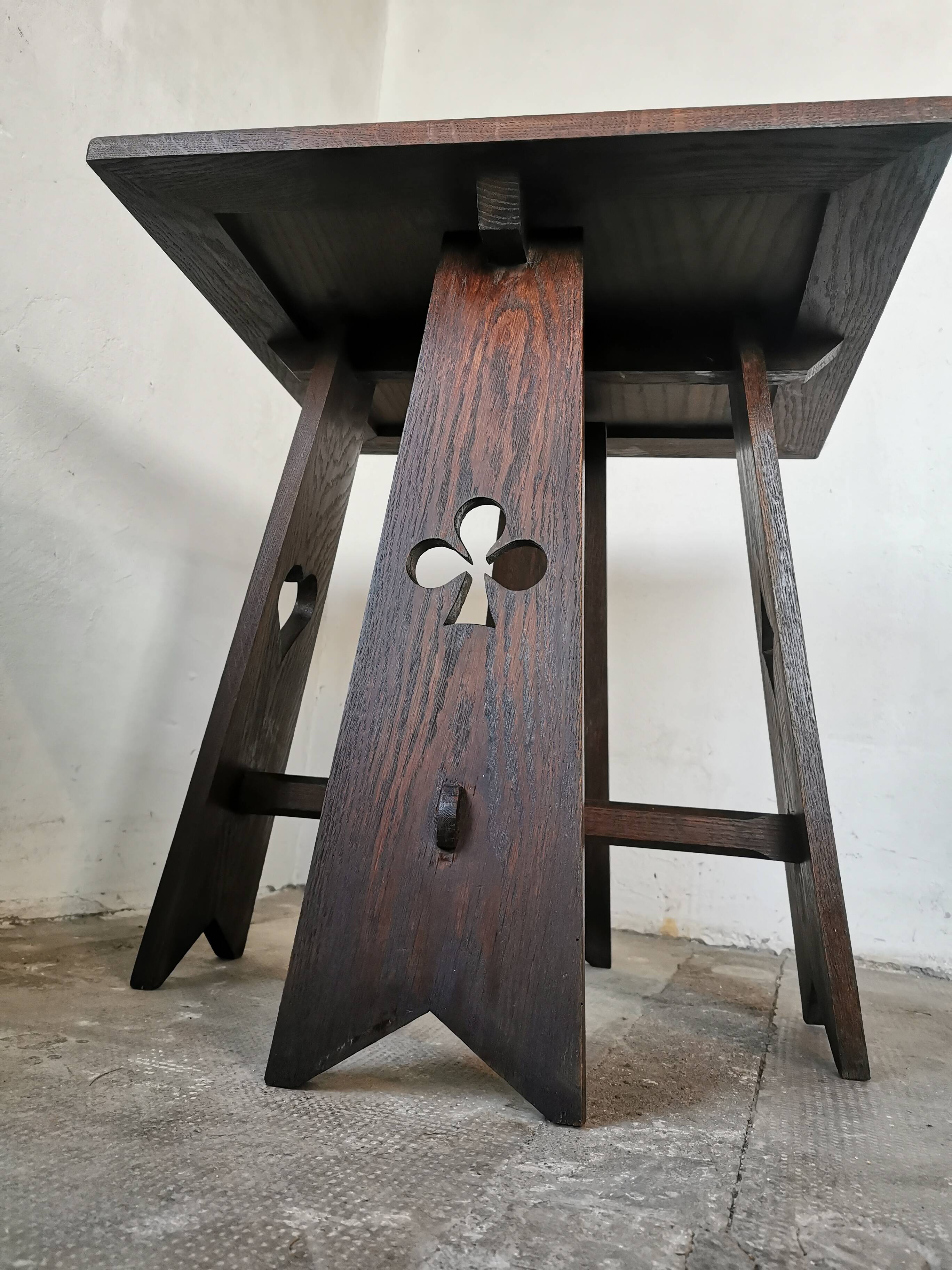 Arts and crafts style oak side table, 1950s