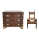 Commode scriban de marine bois laiton vintage et sa chaise