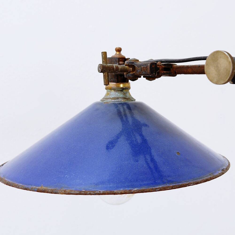 Industrial desk lamp with cobalt blue enamel shade - 1950s