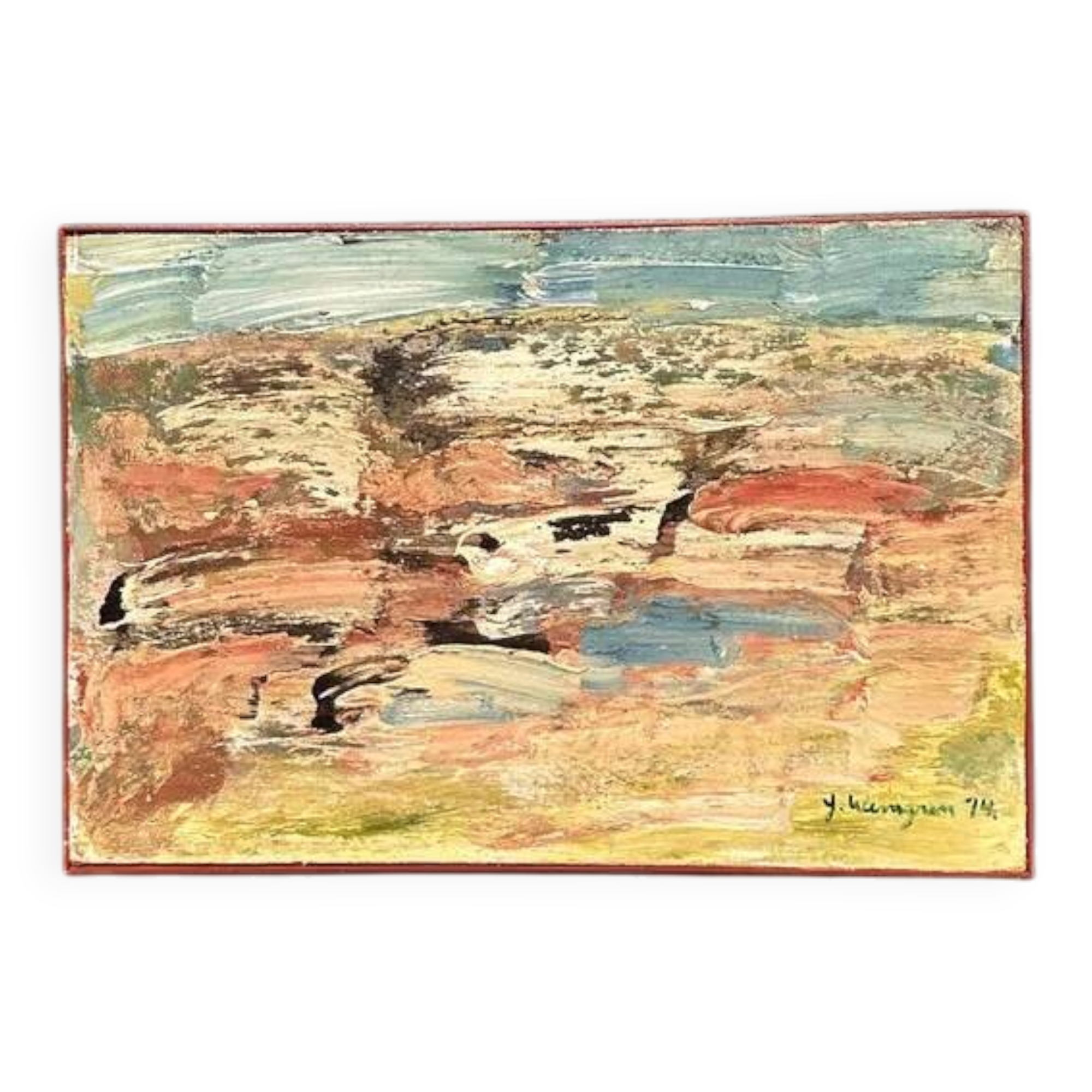 Huile sur toile originale suédoise - 'Komposition' par Yngve Werngren - Signée et datée 1974 - Vintage et encadrée - 53 × 36 cm (20,9" × 14,2")