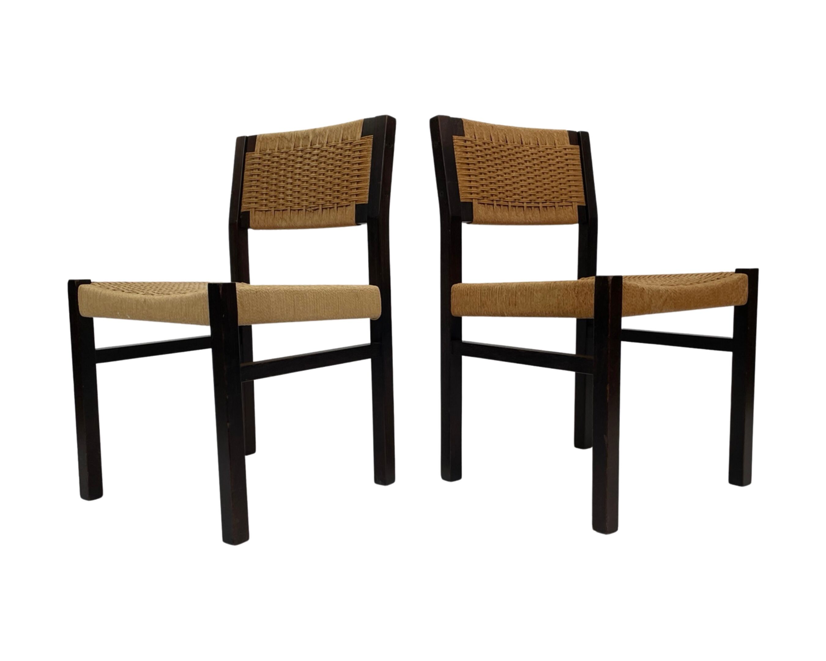 Vintage dining room chairs with papercord seat / 1970 design