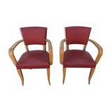 Pair old armchairs bridge skaï red chair