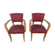 Pair old armchairs bridge skaï red chair