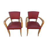 Paire de fauteuils bridge skaï rouge chaise