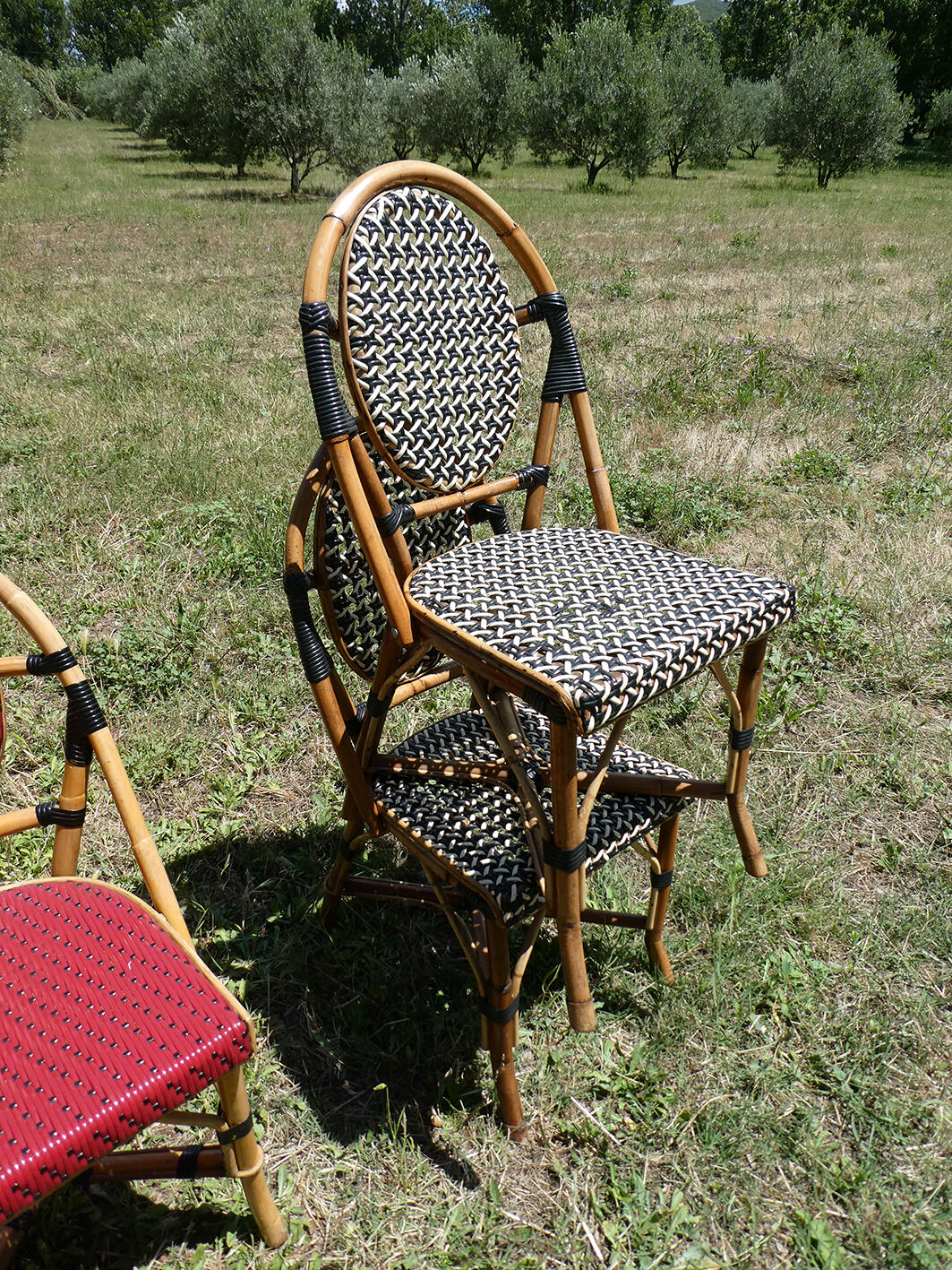 Lot of 4 chairs bistro terrace "Parisian" rattan and braiding