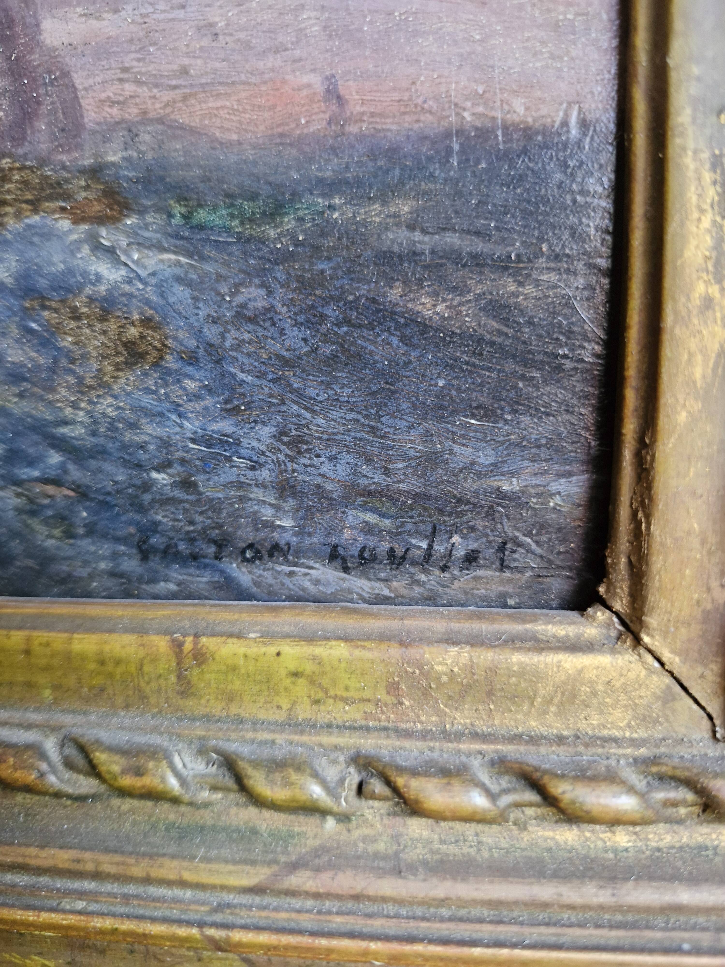 19th-century painting signed by Gaston Roullet, marine painter.