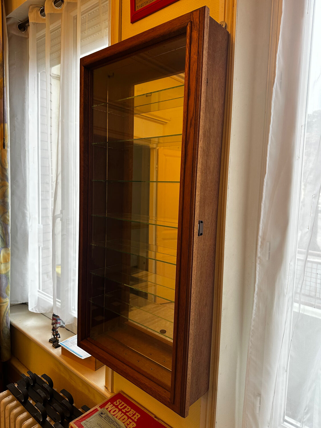 Wall display cabinet - wood - glass and mirror H 107 / W 53 / D 15.5 cm