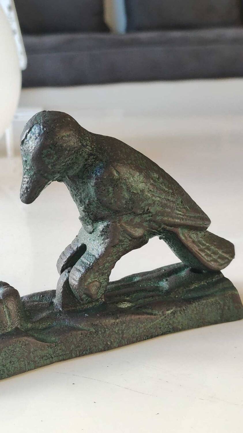 Door knocker/hammer in Green Pic shape, in cracked effect cast iron with green patina