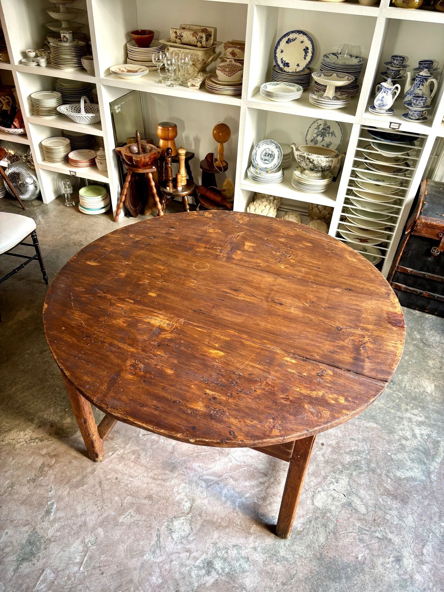 Round wooden farmhouse table