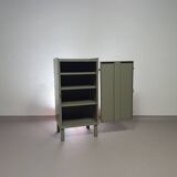 Gray metal locker. Industrial small sideboard.