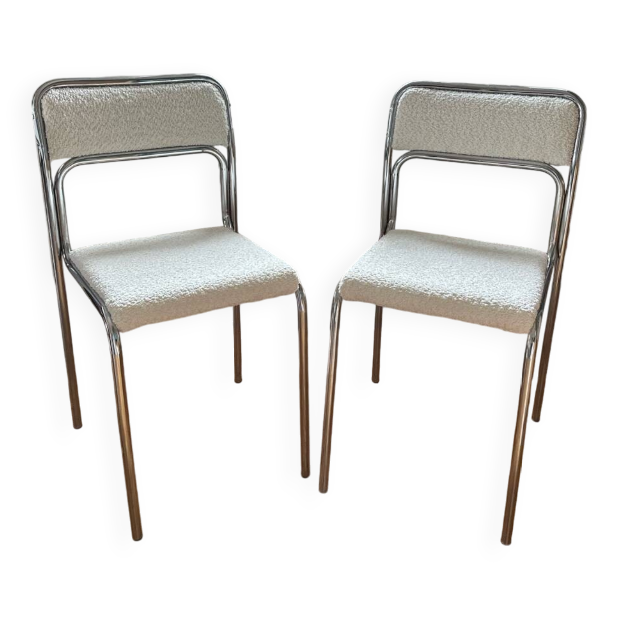 Pair of chrome bouclette chairs