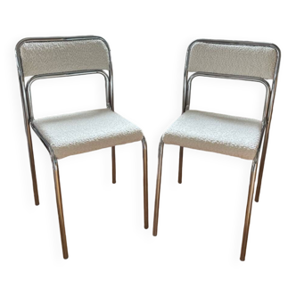 Pair of chrome bouclette chairs