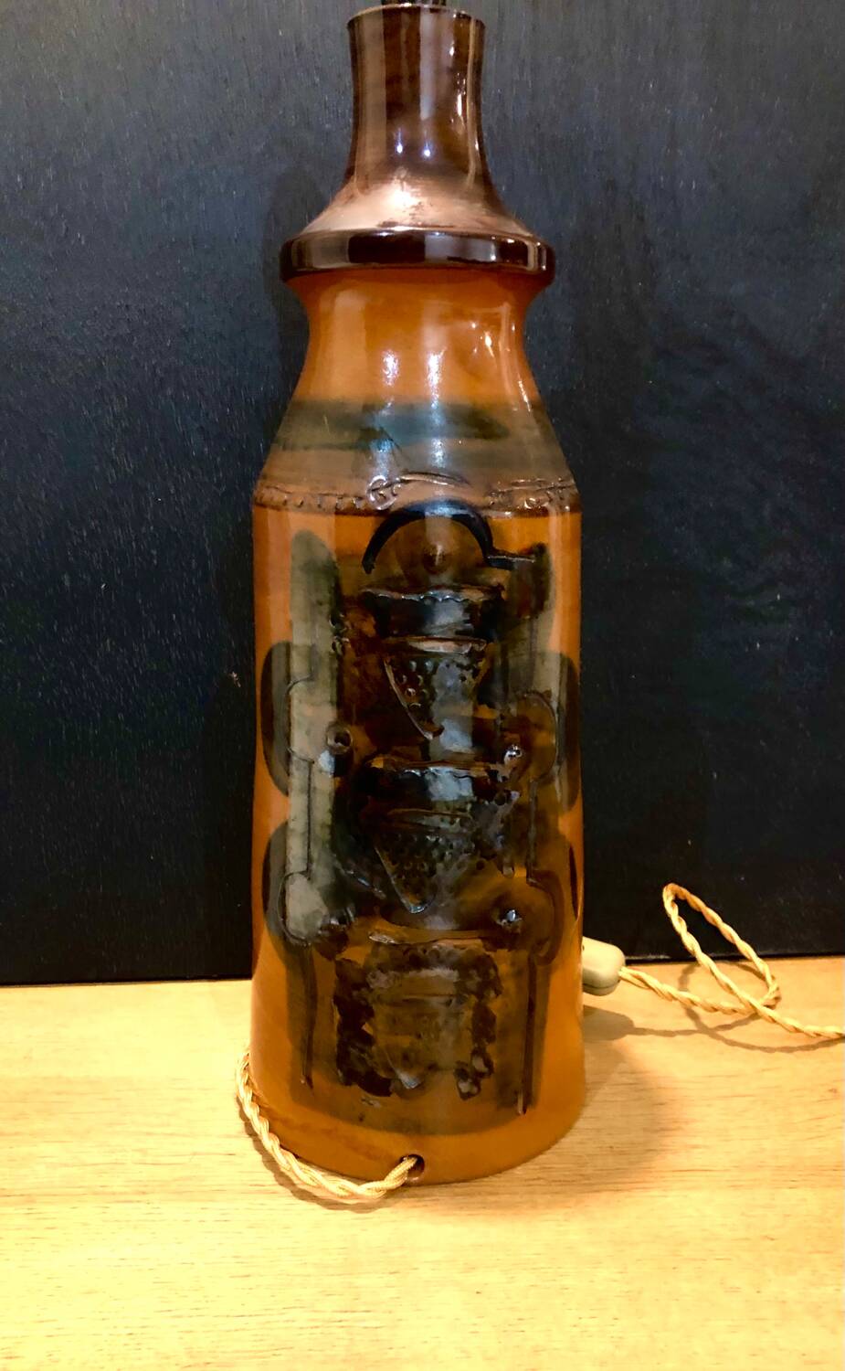 Large Danish ceramic lamp 1960 signed Hanne