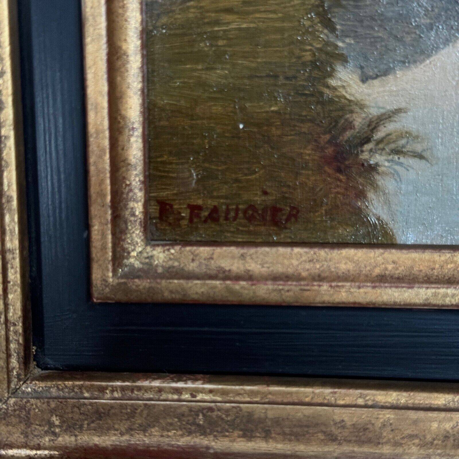 Oil on cardboard by Paul Faugier riverside landscape with poplars