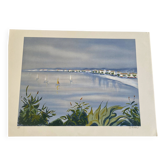 Lithograph signed by the French artist Victor ZAROU - Coastal view