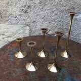 Series of 5 brass candlesticks