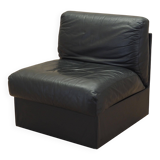 Black leather pouffe/armchair, Italian design, 1960s, production: Italy