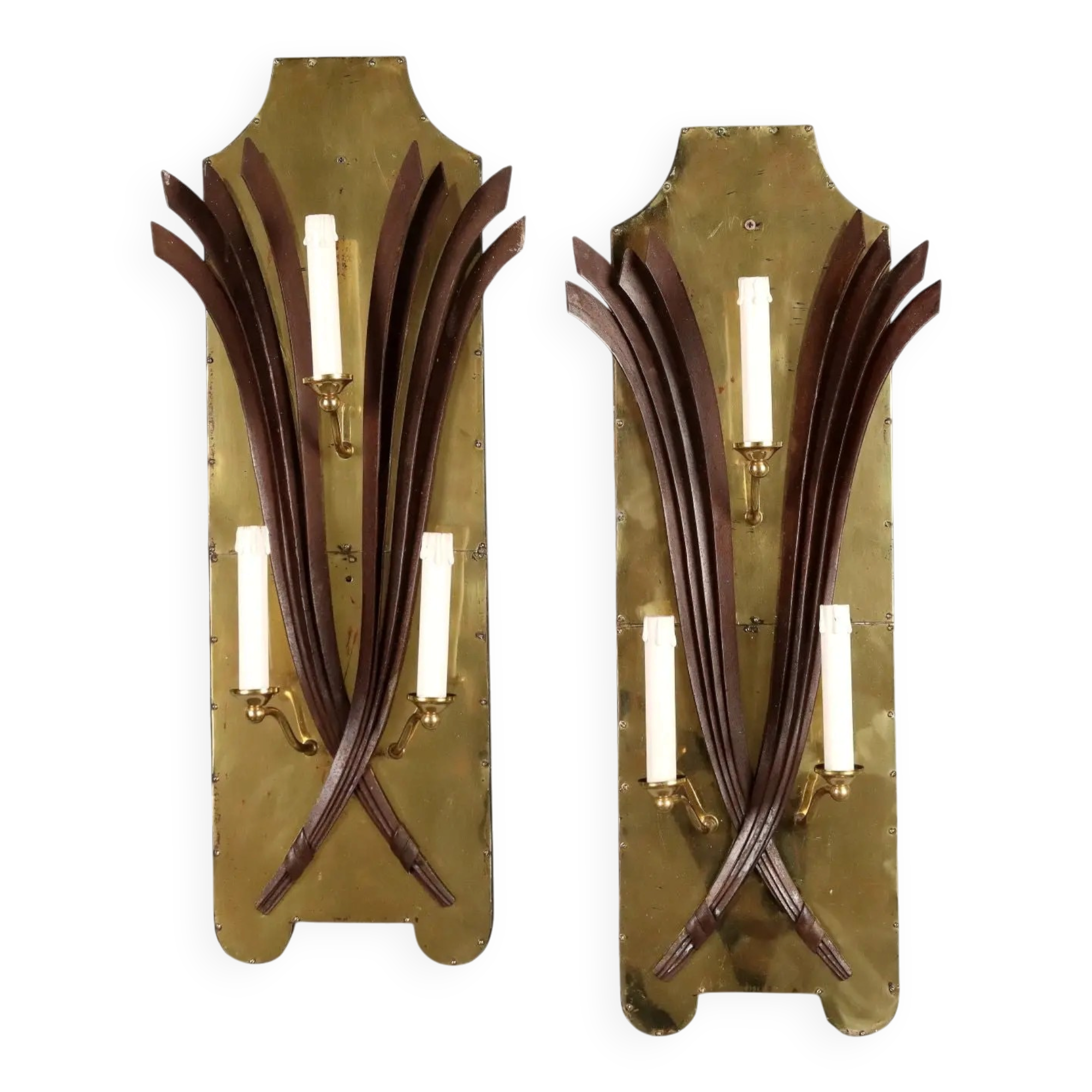 Antique wall sconces with 3 lights in wrought iron, Italy, 20th century