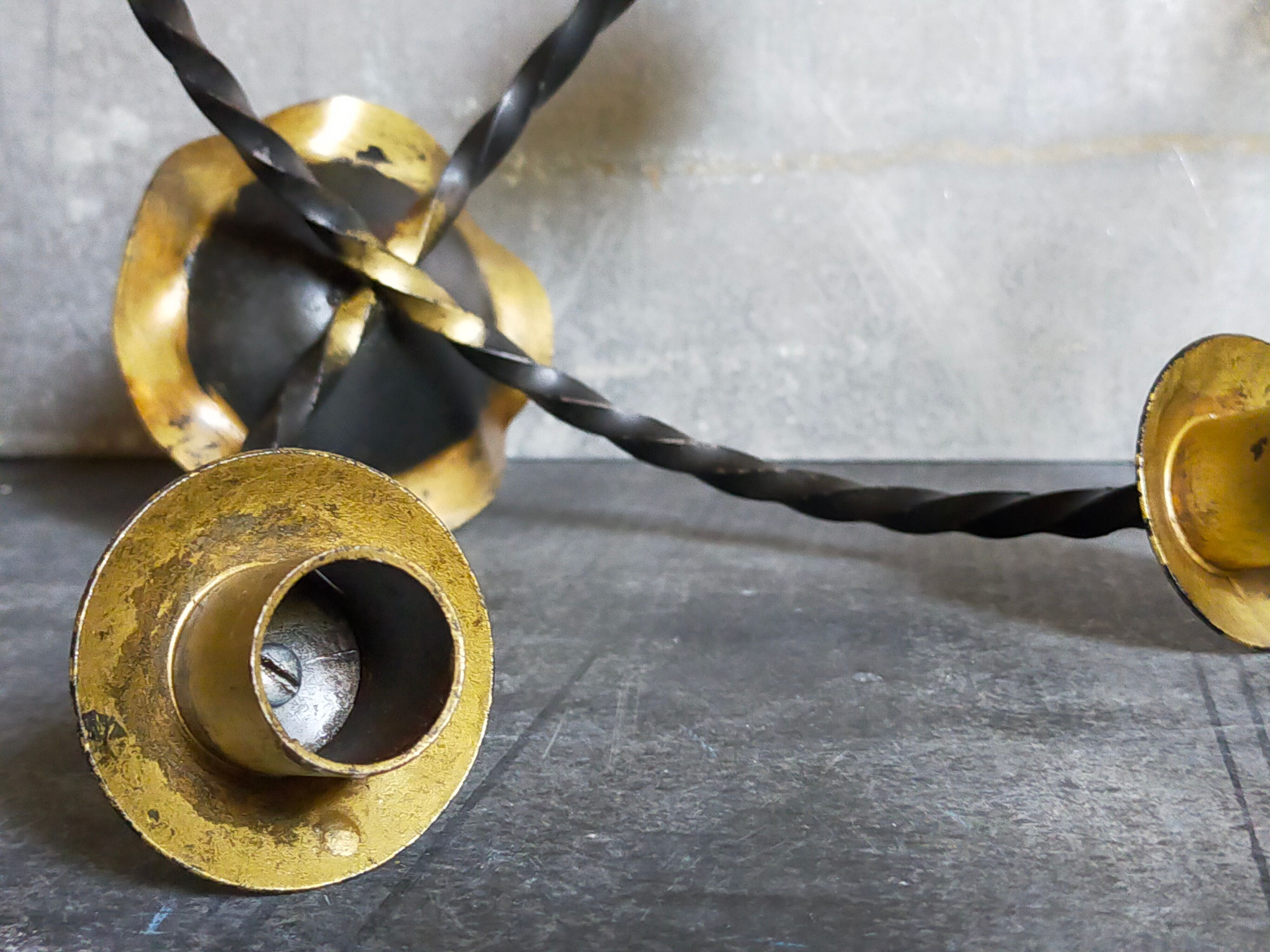 Pair of wrought iron candle holders four arms 50s