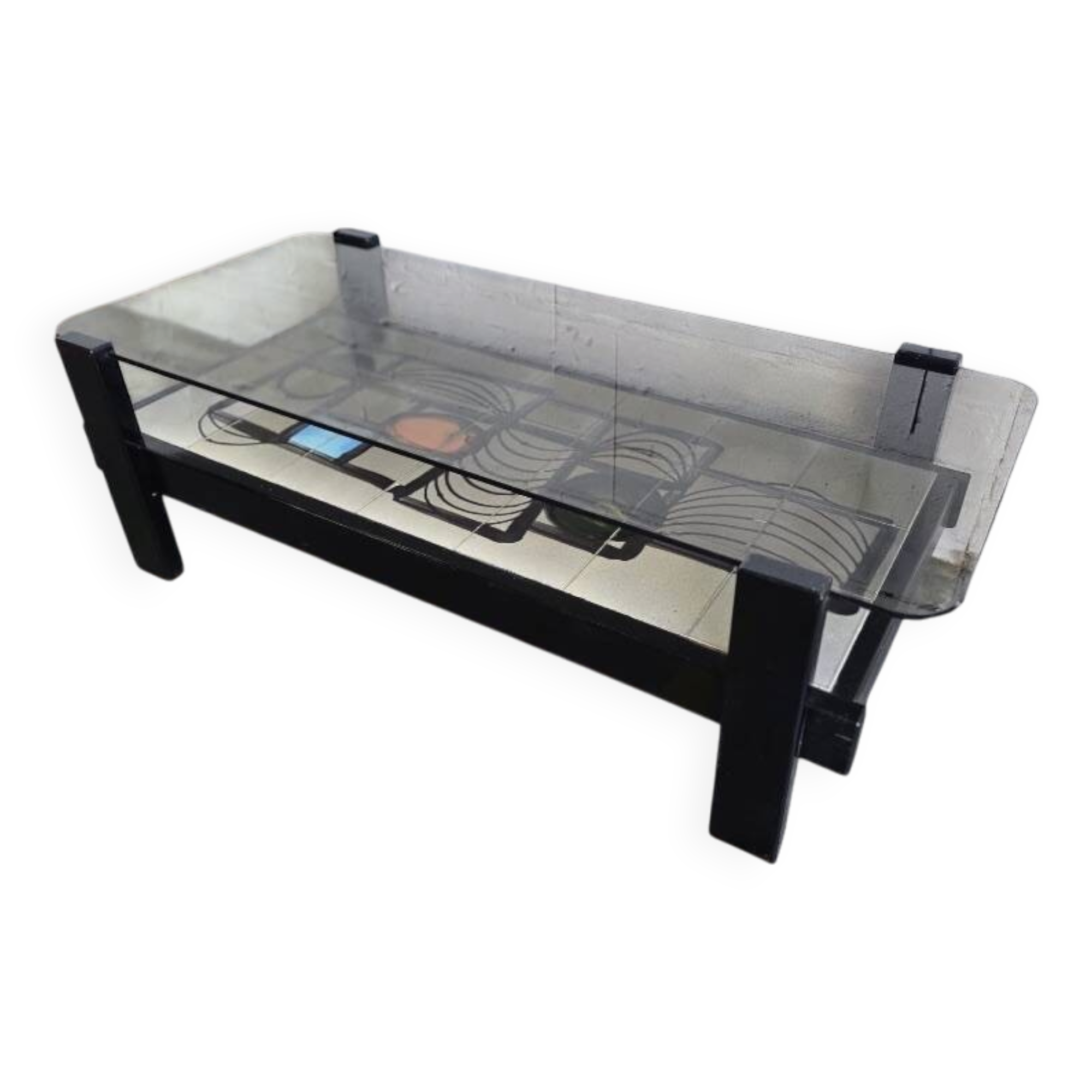 vintage coffee table with smoked brown glass