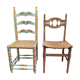 Two chairs patinated polka dots and painted wood folk art seat vintage straw