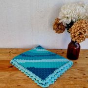 Vintage turquoise and lagoon blue crochet child’s blanket