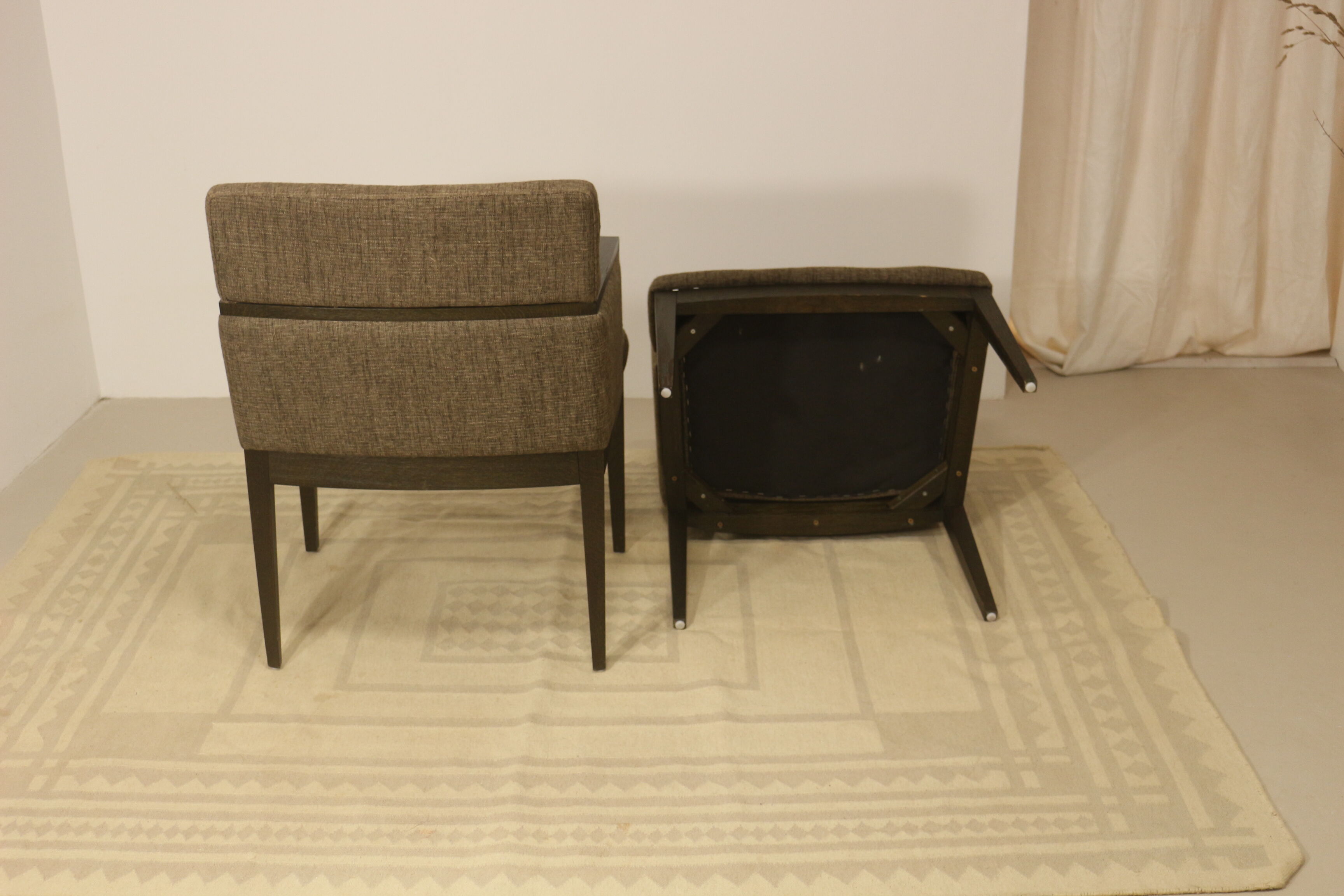 Pair of armchairs cube year 1960 fabric chiné brown color