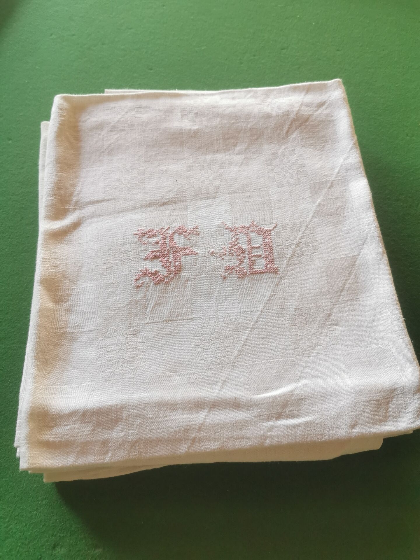 6 old damask linen napkins with a monogram