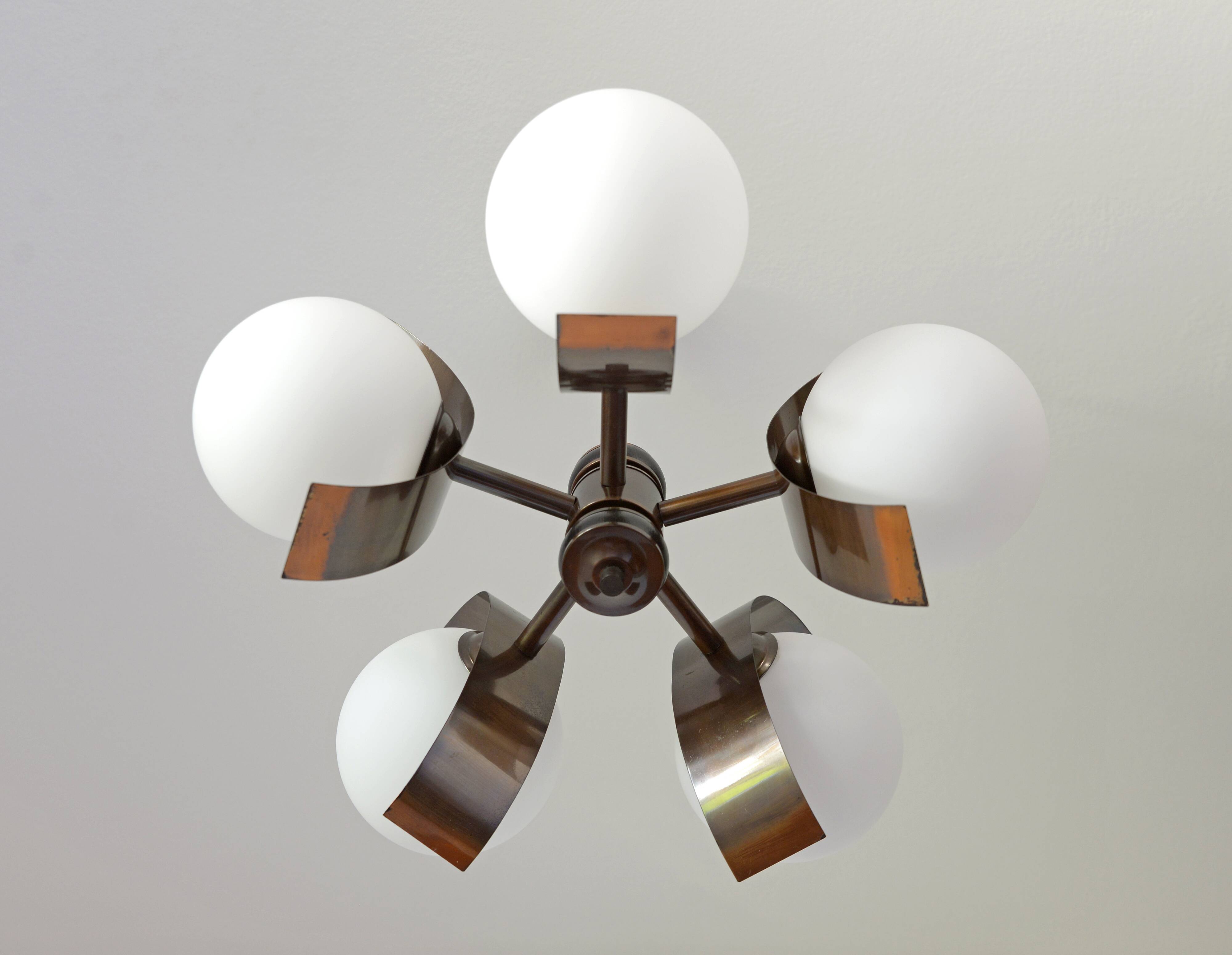 Brutalist Sputnik Hanging Light Vintage Copper Pendant Lamp Yugoslavia 1970