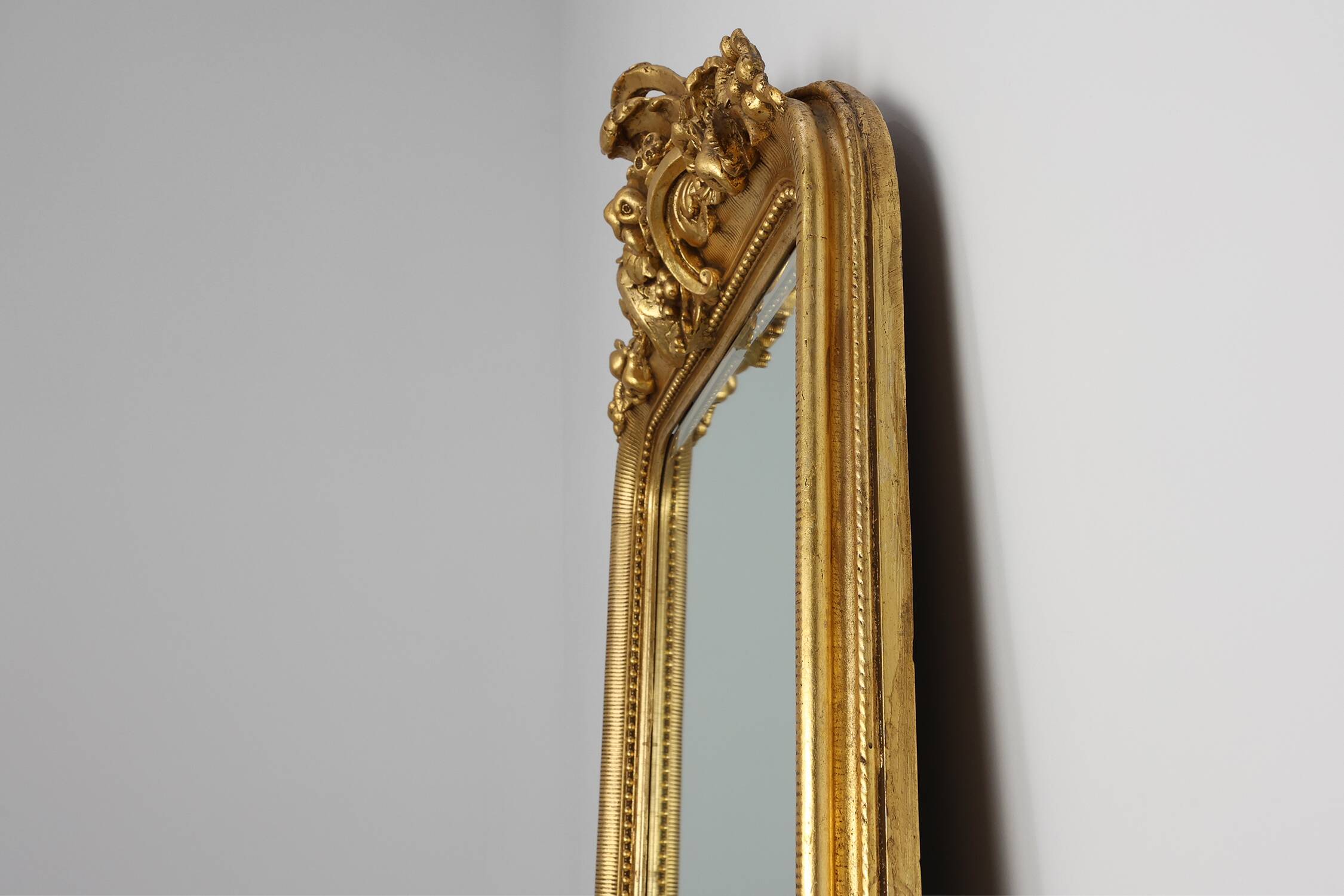 Baroque Mantel Mirror in Carved Wood and Gilded Plaster, France ca. 1850