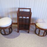 pretty pair of 2 bamboo and rattan stools with cushions - 80s - Vintage - set of 2