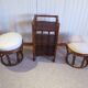 Pretty pair of 2 bamboo and rattan stools with cushions - 80s - Vintage - set of 2