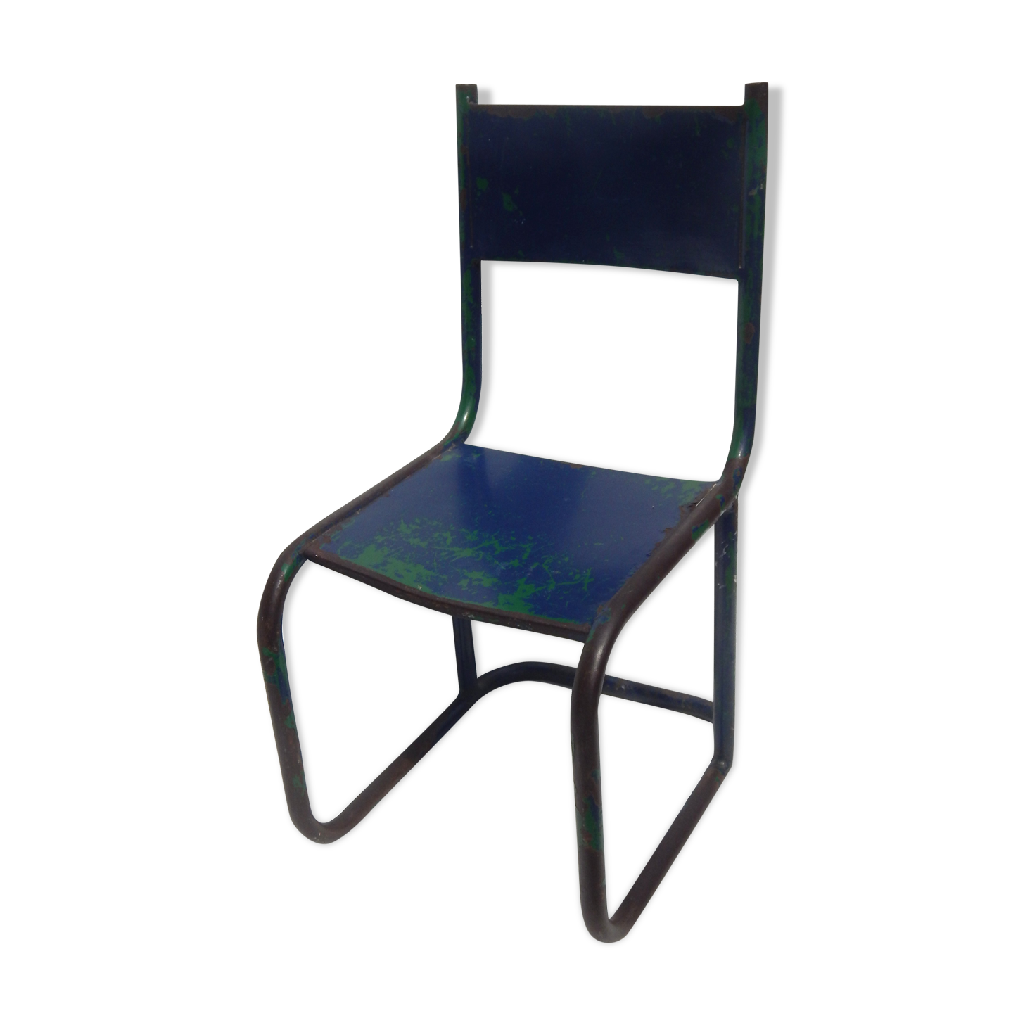 Chaise enfant bleu metal ancienne
