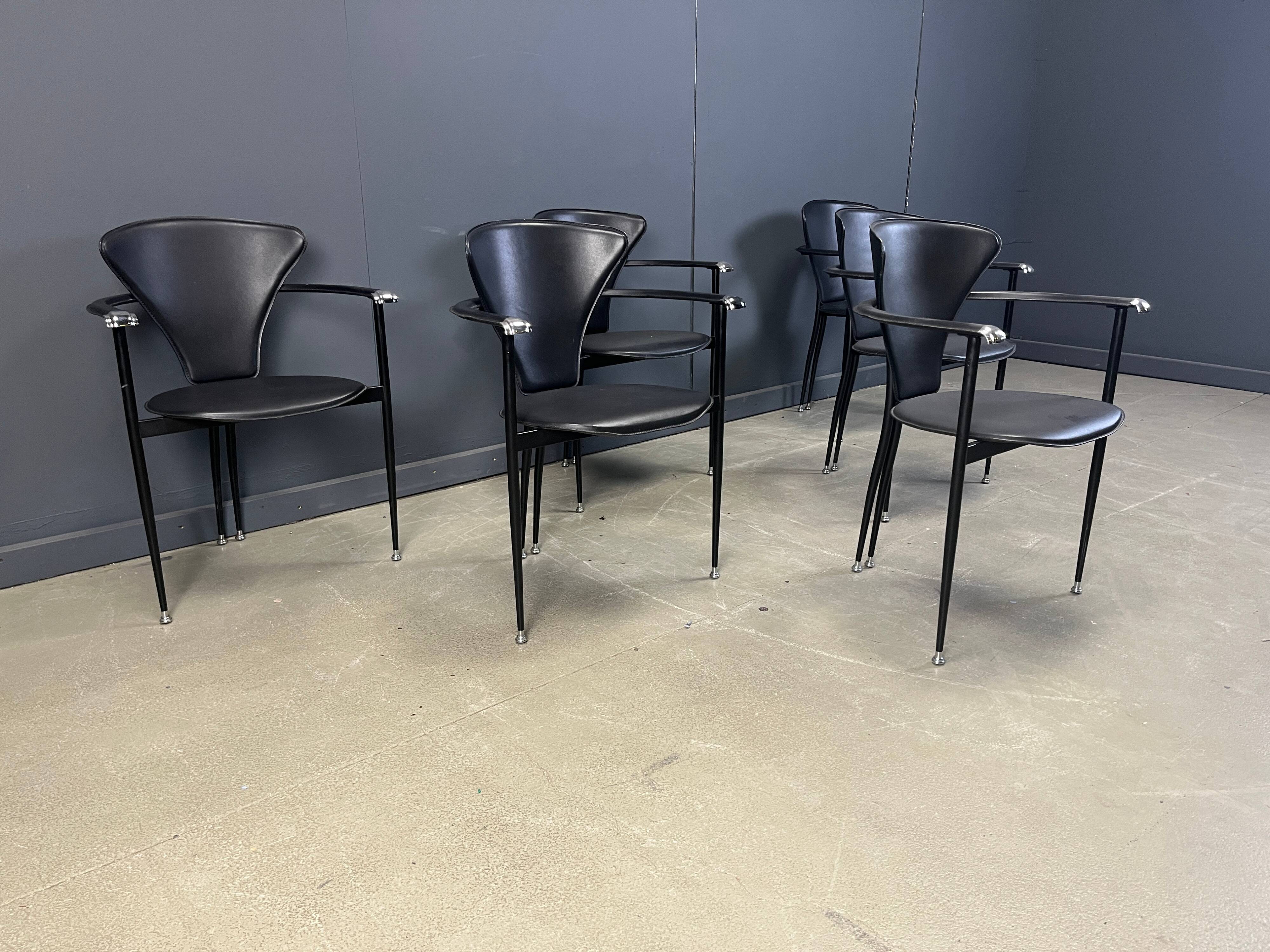 Vintage leather armchairs by Arrben Italy, 1980s - set of 6