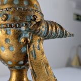 Large Longobard Gilded Metal and Red Hammered Glass Table Lamp