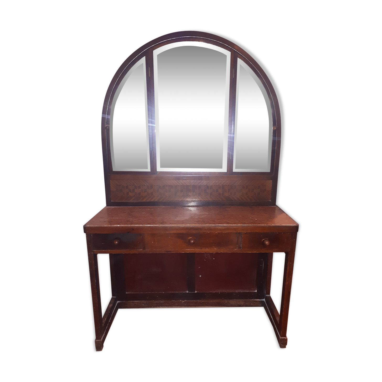 Wooden dressing table Courbet marquetry chevrons art deco Austrian