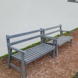 Pair of old wooden park garden benches