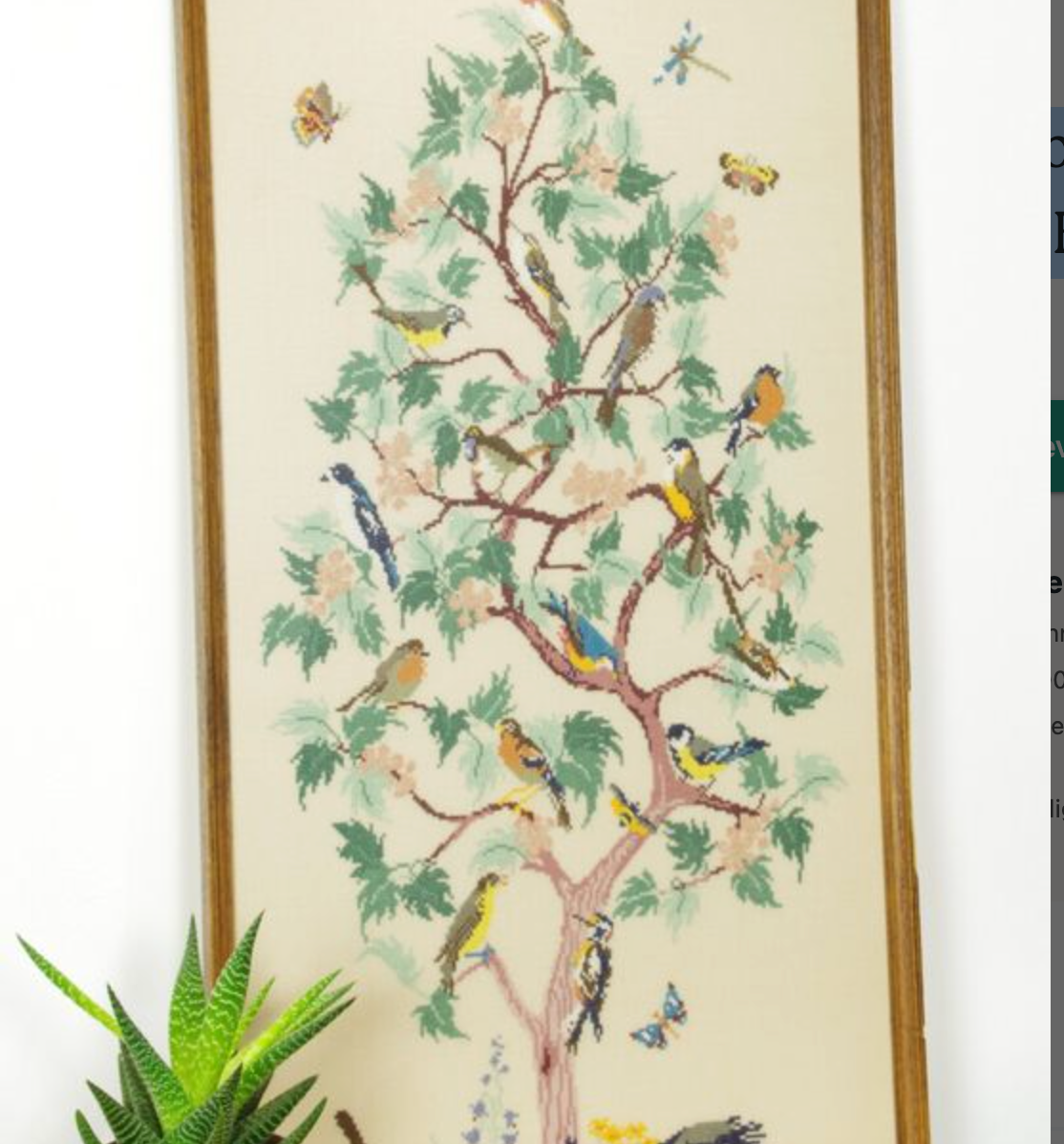 Vintage bird embroidered paint with wooden frame