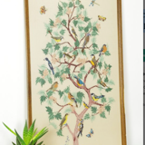 Vintage bird embroidered paint with wooden frame