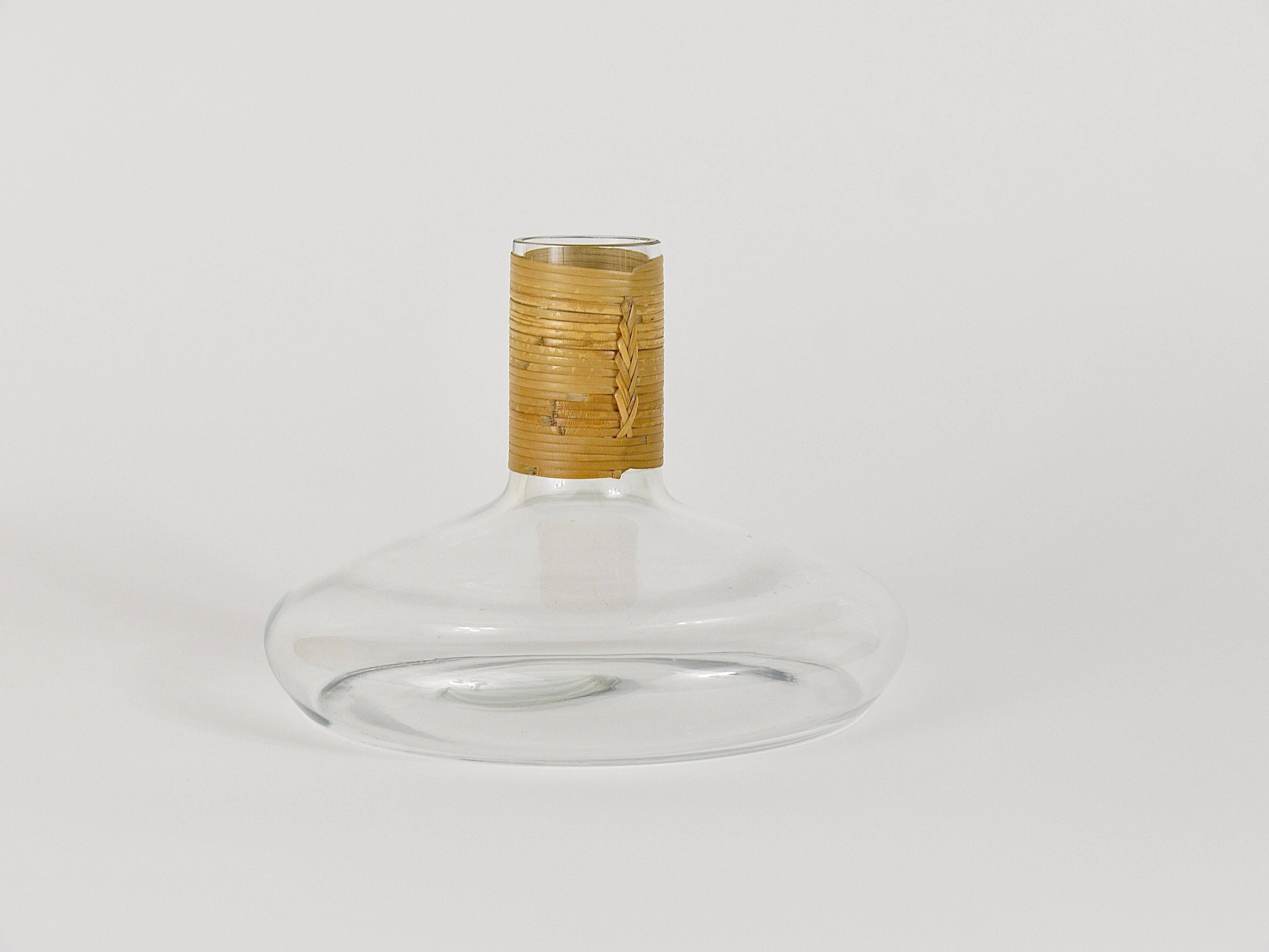 Vase or decanter by Carl Aubock with wicker top, mid-century, Austria, 1950s.