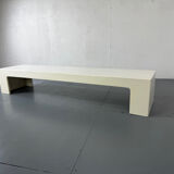 Space Age Modernist White Long Bench, Coffee Table 1970s